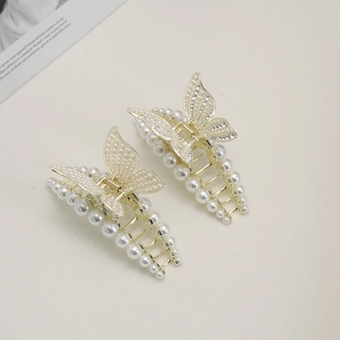 Elegante Molla per Capelli a Farfalla Con Perla Artificiale Strass Lega di Zinco Accessori per Capelli Fatti a Mano Donna