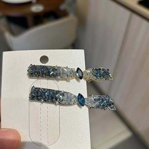 Elegante Fermaglio per Capelli in Cristallo Blu Strass Donna Lega Geometrica Becco d'Anatra Scintillante Accessorio Gioiello