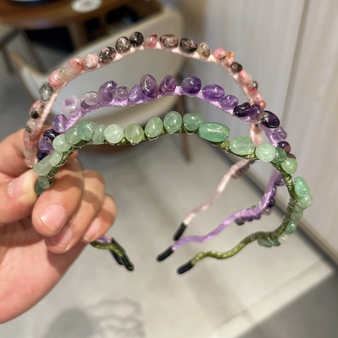 Cerchietto Fatto a Mano in Cristallo Artificiale Pietra Triturata Sottile Satinato Ondulato Elegante Stile Coreano Accessori per Capelli Donna