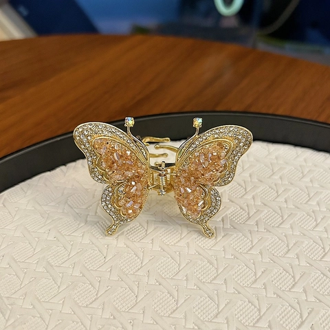 Eleganter Schmetterling Haarklammer Für Damen Gold Zinklegierung Champagner Strass Kristall Haarklemmen Elegante Haar Accessoires
