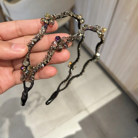 Diadema de Cristal Artificial de Doble Capa Estilo Coreano Hecha a Mano Entrelazada Ondulada Floral Accesorios para el Cabello Mujer