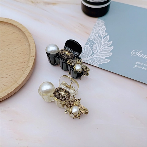 Pinza Pequeña para el Cabello Abeja Vintage Francés Con Perla Artificial Strass Elegante Accesorio de Acrílico para Mujer