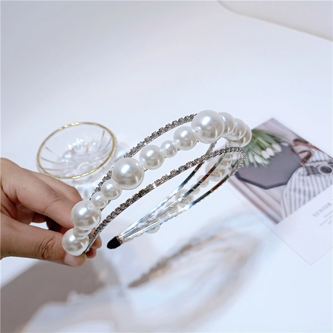 Elegante Diadema de Aleación de Varias Capas con Perla Artificial Incrustación de Strass Brillantes para Boda Fiesta Mujer Accesorios Cabello