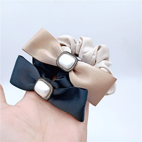 Elegante Elastico per Capelli con Fiocco e Perla Artificiale Strass in Tessuto di Raso per Donna Accessori Capelli Stile Coreano