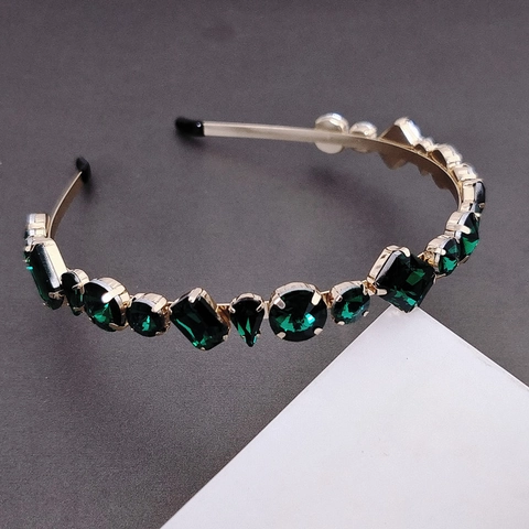 Luxury Artificial Crystal Rhinestone Hairband Geometric Gemstone Headband For Women Vintage Wedding Party Hair Accessories