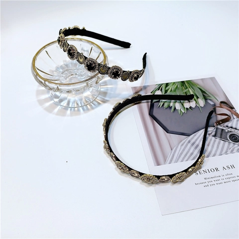 French Vintage Clock Face Headband For Women Rhinestone Alloy Baroque Hair Hoop Elegant Gold Black Fashion Hair Accessories