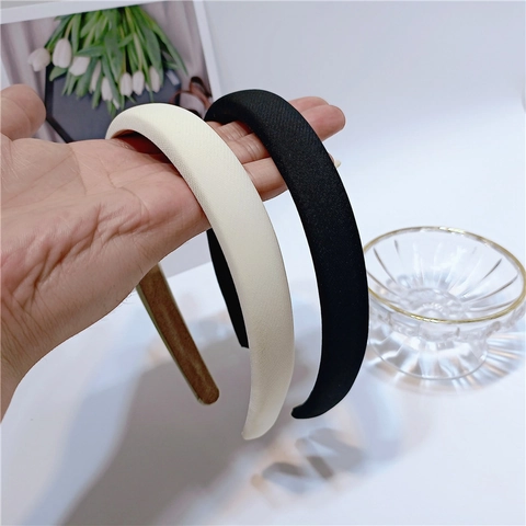 Elegant Minimalist Thickened Sponge Headband For Women Solid Color Fabric Padded High Top Headband Retro Hair Accessories