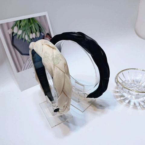 Serre-tête en Satin Tressé Élégant pour Femmes Large Rembourré Bandeau à Cheveux Couleur Unie Antidérapant Accessoires Cheveux