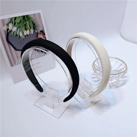 Elegant Minimalist Thickened Sponge Headband For Women Solid Color Fabric Padded High Top Headband Retro Hair Accessories