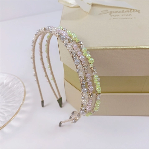 Koreanischer Stil Künstliche Perle Strass Schmaler Haarreif Geflochtener Metall Haarreifen Für Damen Süße Elegante Haar-Accessoires