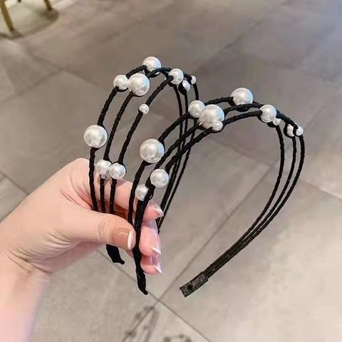Cerchietto Per Capelli Con Perle Artificiali A Tre Strati In Stile Coreano Retrò Per Donna Cerchietto Per Capelli Nero Elegante