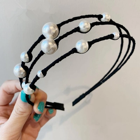 Cerchietto Per Capelli Con Perle Artificiali A Tre Strati In Stile Coreano Retrò Per Donna Cerchietto Per Capelli Nero Elegante