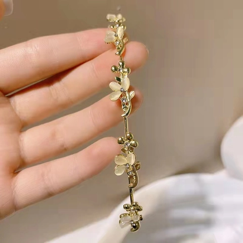 Korean Style Gold Alloy Opal Flower Headband Elegant Rhinestone Slim Hairband For Women Daily Party Wedding Hair Accessories