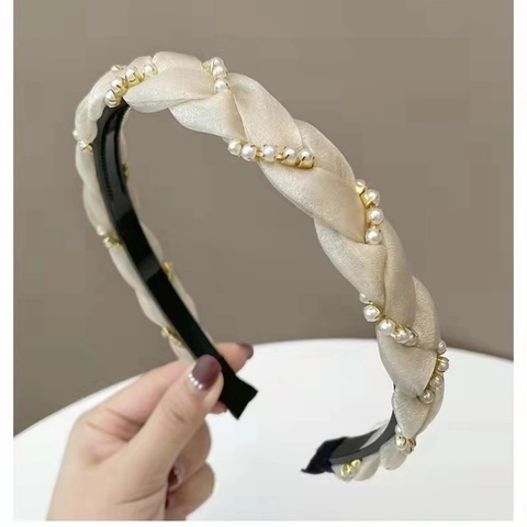 Eleganter Geflochtener Mesh Künstliche Perlen Haarreif Für Damen Im Koreanischen Stil Vintage Twist Haarband Mit Rutschfesten Zähnen