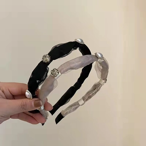 Elegante Cerchietto Avvolto in Rete per Donna Con Perle Artificiali e Decorazione in Strass Accessorio per Capelli Stile Coreano Vintage