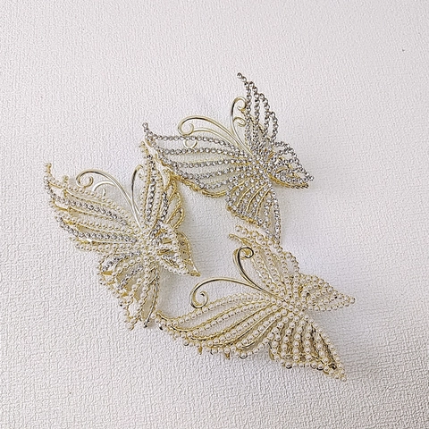 Elegante Pinza de Garra para el Cabello de Mariposa de Aleación con Perla Artificial Strass Oro Accesorios para Mujer