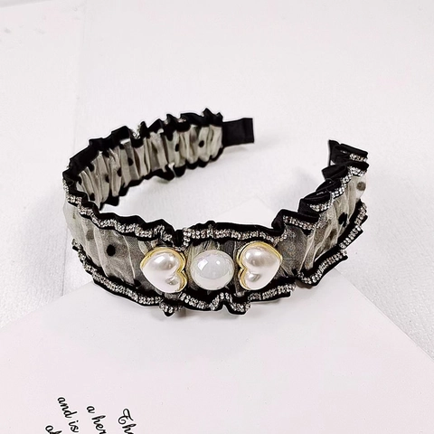 Vintage Gefalteter Mesh Haarreif Für Damen Elegant Künstliche Perle Strass Haarband Koreanische Mode Haarschmuck