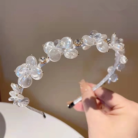 Cerchietto da Donna Elegante con Fiori di Cristallo e Perle Artificiali Accessori per Capelli con Strass per Matrimonio