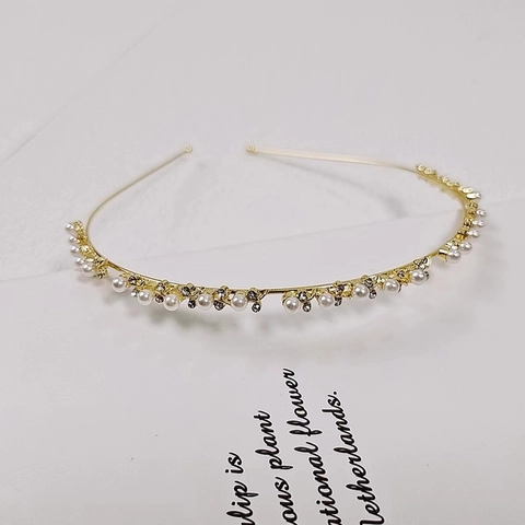Cerchietto in Lega retrò Barocco a Forma di Fiore e Foglia per Donna Elegante Perla Artificiale Strass Galvanizzato Fascia per Matrimonio Festa