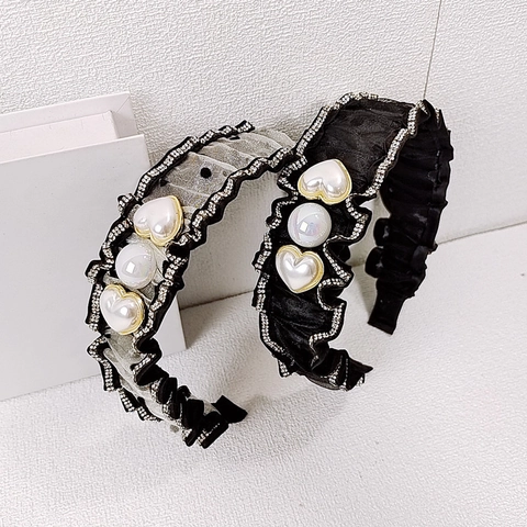 Vintage Gefalteter Mesh Haarreif Für Damen Elegant Künstliche Perle Strass Haarband Koreanische Mode Haarschmuck