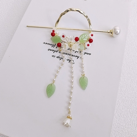 Bastoncino per Capelli in Stile Cinese Vintage Donna Lega Oro Perla Artificial Sintetica Fiore Farfalla Nappina Hanfu Gioielli Retro