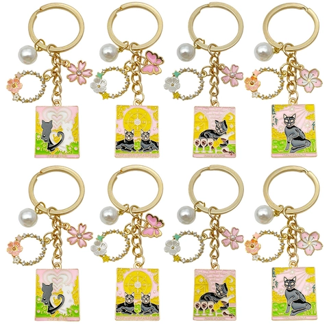 Portachiavi in Smalto Cartone Animato Gatto Tarocchi Mistico Animale Amanti Ruota Temperanza Ciondolo Borsa Fascino Gioielli Lega Zinco