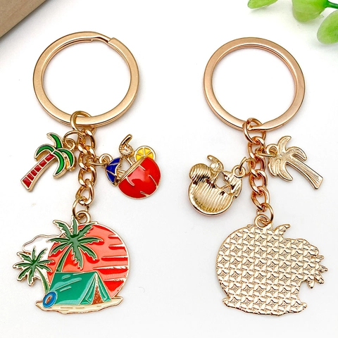 Emaille Camping Reisen Schlüsselanhänger Zinklegierung Kokospalme Zelt Schneeberg Anhänger Sommerurlaub Strand Souvenir Geschenk