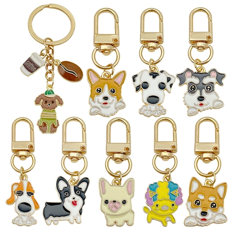 Cartoon Hund Metall Schlüsselanhänger Zinklegierung Emaille Welpen Corgi Schnauzer Schlüsselring Für Tasche Rucksack Damen Geschenk