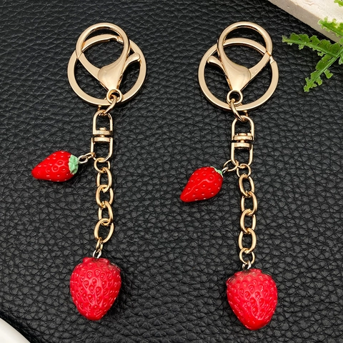 Portachiavi Creativo con Fragola Rossa in Resina Lega di Zinco Oro Ciondolo per Borsa Frutta Regalo per Donna Bambini