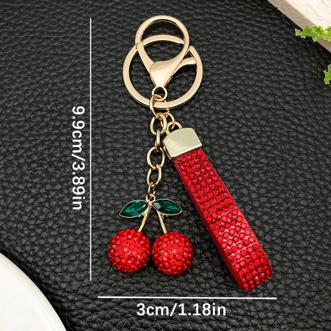 Simpatico Portachiavi in Resina a Forma di Fragola e Ciliegia per Donna Ciondolo per Borsa Strass Perla Artificiale Lega di Zinco Regalo