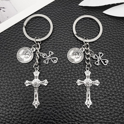 Vintage Zinklegierung Religiös Kreuz Münze Schlüsselanhänger Antiksilber Gold Engel Herz Sonne Anhänger Für Tasche Rucksack Schmuck Geschenk
