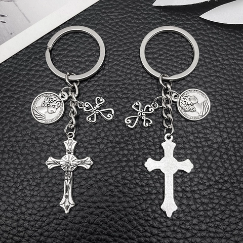 Vintage Zinklegierung Religiös Kreuz Münze Schlüsselanhänger Antiksilber Gold Engel Herz Sonne Anhänger Für Tasche Rucksack Schmuck Geschenk