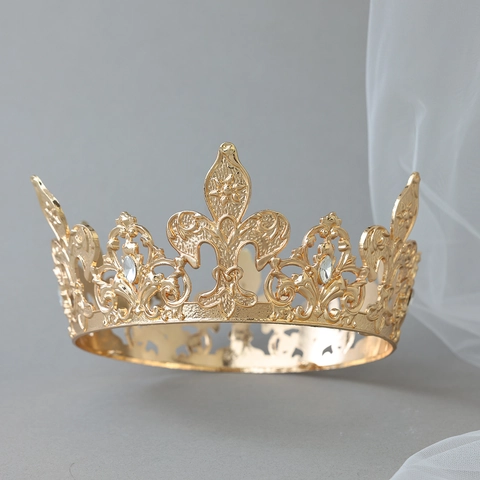Retro Alloy Rhinestone Crown Tiara With Fleur-de-lis Pattern Elegant Metal Headpiece For Wedding Party Queen Accessories