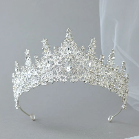 Lussuosa Corona da Sposa in Lega d'Argento con Strass per Donna Tiara per Matrimonio Banchetto Festa Ballo Accessori per Capelli