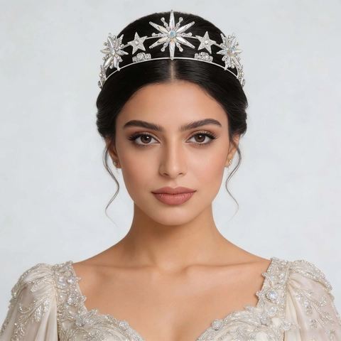 Bridal Star Rhinestone Crown Double Layer Starry Headband Silver Zinc Alloy Wedding Hair Accessories For Women Party Photo Shoot