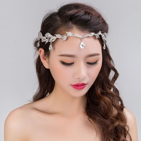 Vintage Leaf Rhinestone Bridal Tiara Crown With Water Drop Pendant Bohemian Wedding Headpiece Hair Jewelry For Women