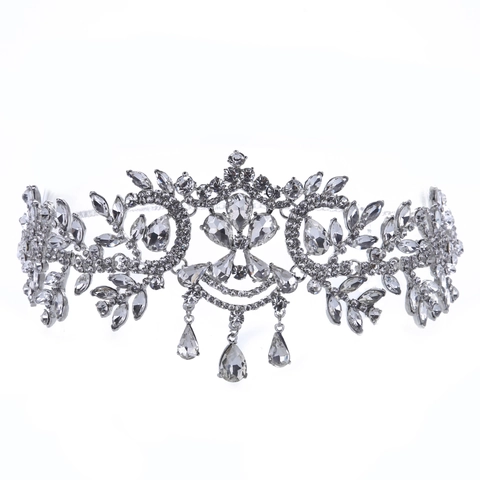 Bridal Rhinestone Headband Wedding Hair Jewelry Alloy Crystal Forehead Piece Vine Design Hairband for Women Brides Hair Accessories