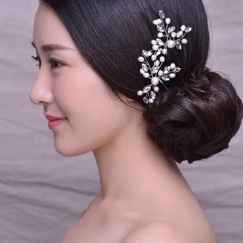 Forcina per Capelli da Sposa Fatta a Mano in Lega Perla Artificiale Strass Copricapo per Matrimonio Festa Elegante Floreale Donna Accessorio