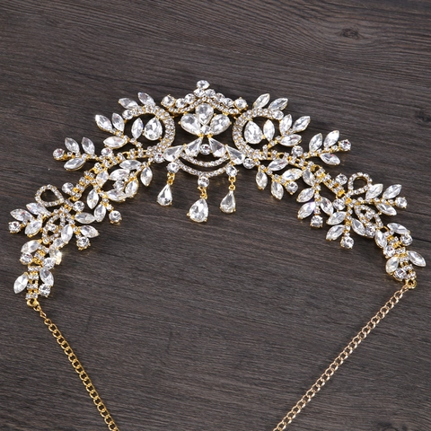 Bridal Rhinestone Headband Wedding Hair Jewelry Alloy Crystal Forehead Piece Vine Design Hairband for Women Brides Hair Accessories