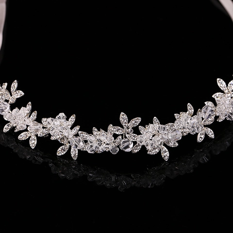 Fascia Sposa in Stile Coreano con Cristalli e Strass Floreale Foglia Perla Artificiale con Nastro Bianco Copricapo Matrimonio Donna