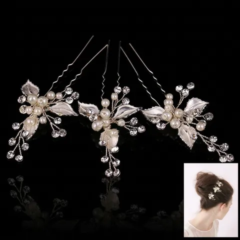 Juego de Horquillas para Novia Europeas Hechas a Mano con Hojas de Aleación Perlas Artificiales Strass Elegantes Accesorios para el Cabello