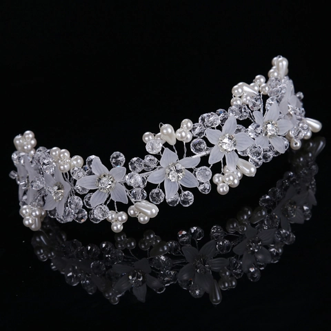 Fascia per Capelli da Sposa con Fiori Cristalli e Künstliche Perle Intrecciata a Mano per Donna Bambina Accessori per Matrimonio