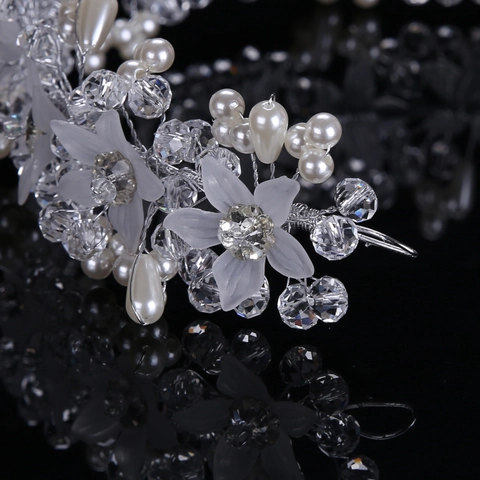 Fascia per Capelli da Sposa con Fiori Cristalli e Künstliche Perle Intrecciata a Mano per Donna Bambina Accessori per Matrimonio