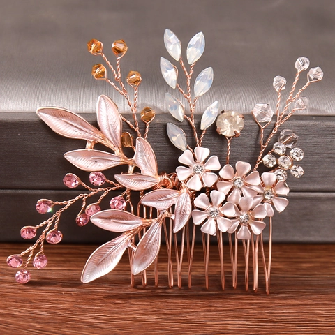 Pettine per Capelli Sposa Fatto a Mano Fiore Strass Foglia Perla Artificial Copricapo da Sposa Donna Accessori Gioielli per Capelli