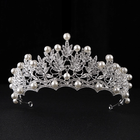 Corona da Sposa per Donna in Lega d'Argento con Strass e Künstliche Perle Sintetiche Elegante Design a Foglia Gioiello per Capelli Matrimonio