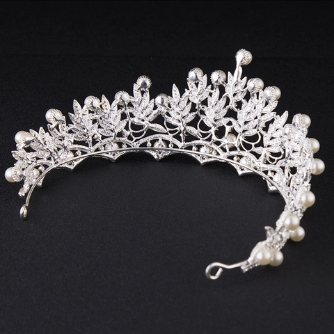Corona da Sposa per Donna in Lega d'Argento con Strass e Künstliche Perle Sintetiche Elegante Design a Foglia Gioiello per Capelli Matrimonio