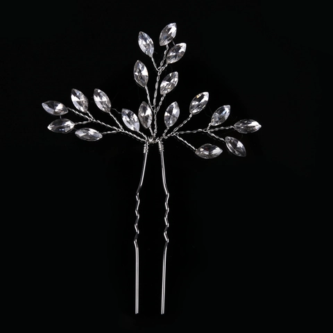 Silver Rhinestone Crystal Wedding Hairpins Hand-Woven Bridal Leaf Branch Hair Accessories Women Banquet Party Jewelry