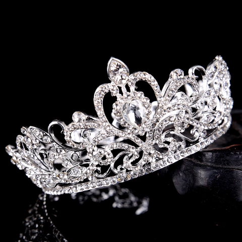 Elegante Corona de Novia de Aleación con Strass Flor Corazón Calado Diadema para Boda Fiesta Mujer Niños Tocado