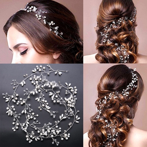 Vite per Capelli da Sposa Fatta a Mano Con Perla Artificiale e Strass Cristallo Cerchietto per Matrimonio Donna Gioielli per Capelli