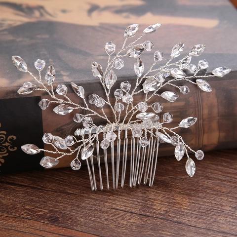Peine de Pelo de Novia de Cristal Hecho a Mano Elegante Tocado de Boda de Strass Rama Floral Hoja de Oro Plata Accesorios para el Cabello para Mujeres Joyería